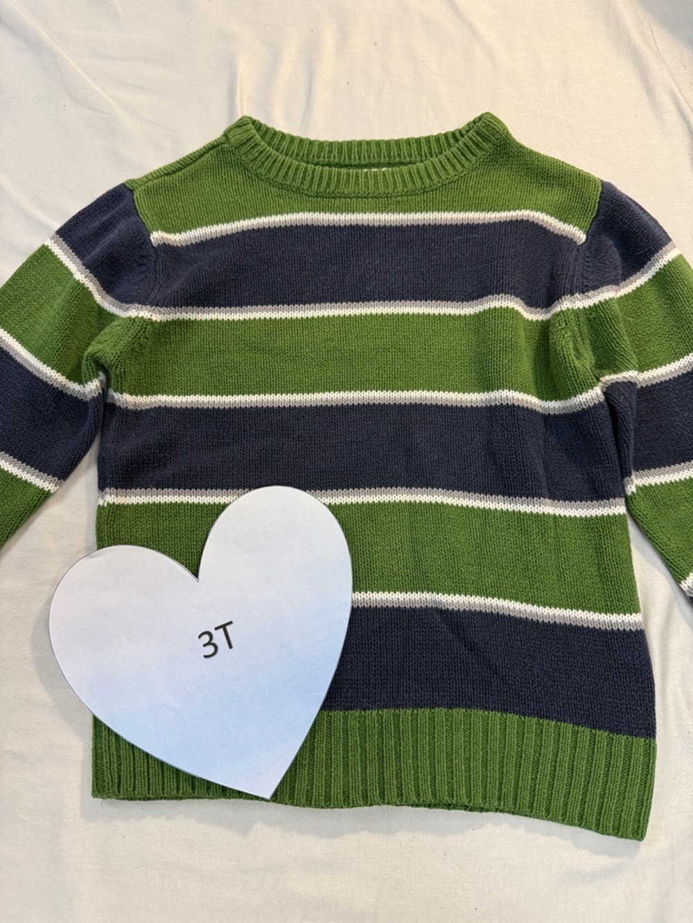 Place - Green and Navy Striped Crewneck Sweater